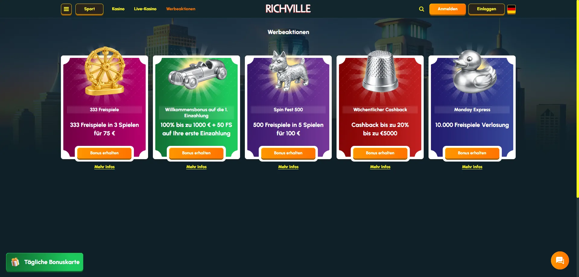 Richville Casino Willkommensbonus – 4.000€ und 400 Freispiele Angebot
